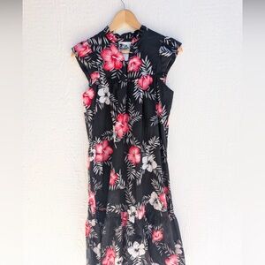 Vintage Hilo Hattie's Hawaiian Tropical Floral Ruffled  Dress Women's Size S